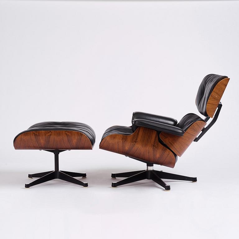 Charles & Ray Eames, a 'Lounge chair' and ottoman, Vitra, 1960-1970s.