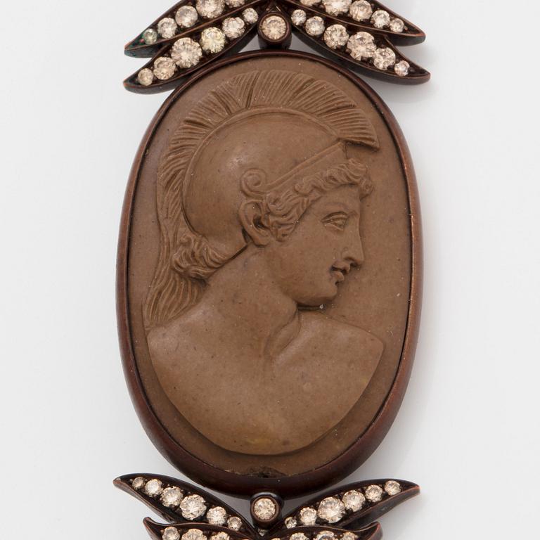 A pair of Hemmerle 19th century lava cameo earrings with classical portraits.