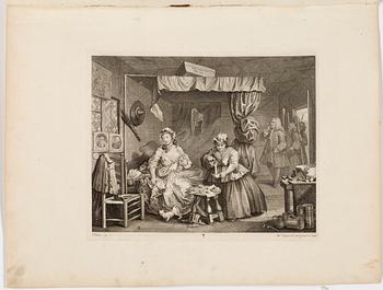 WILLIAM HOGARTH, six copper engravings "A Harlot's Progress", plate 1-6.