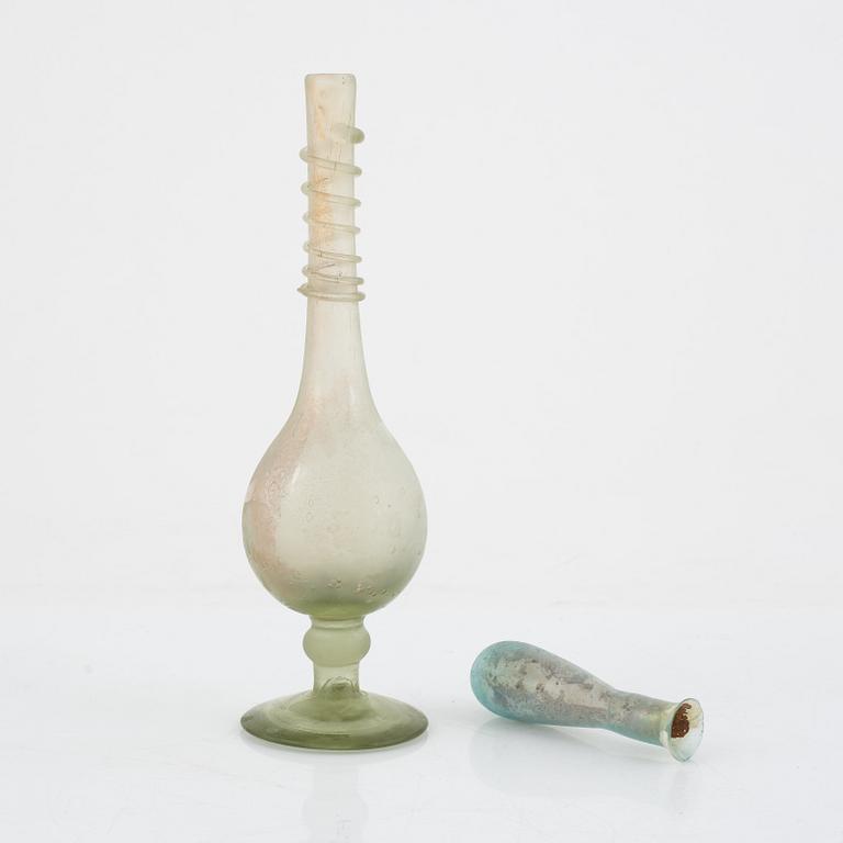 Two glass bottles, Roman type, presumably 19 th century.