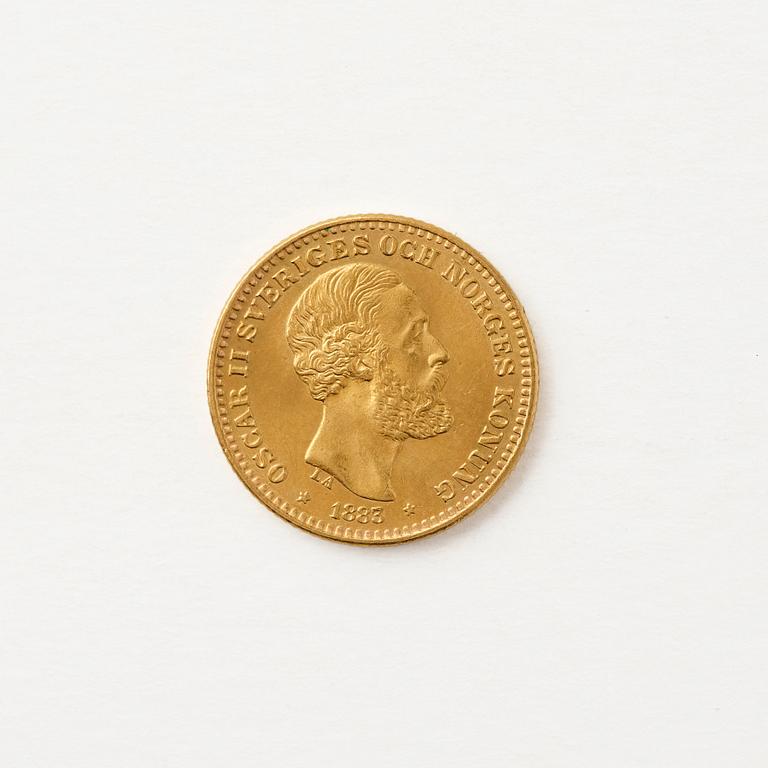 Gold coin, Oscar II, Sweden. 10 kronor, 1883.