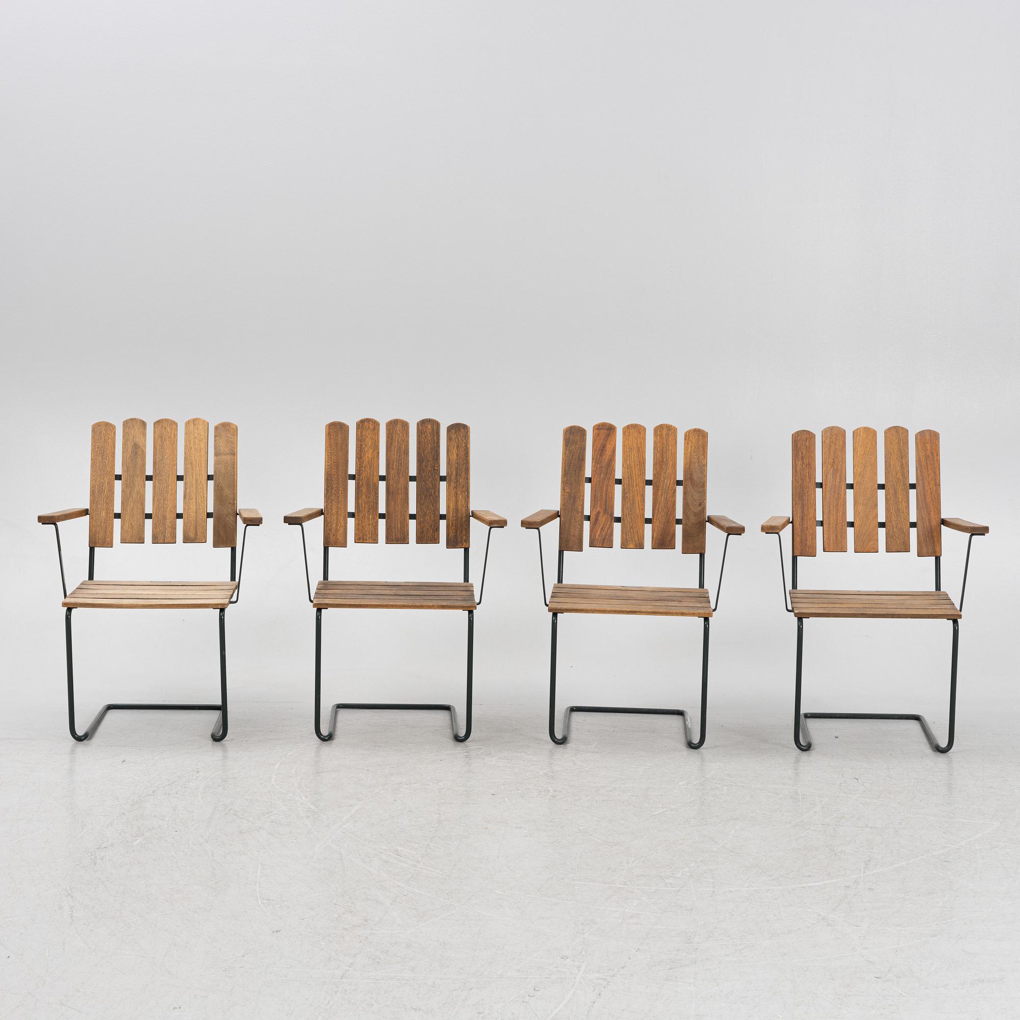 Arthur Lindquist, trädgårdsstolar, 4 st, modell A2, Grythyttan.