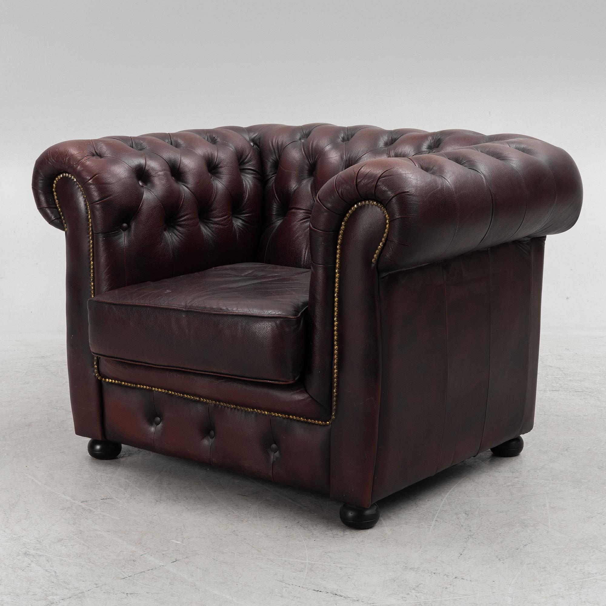Sofa and armchair, Chesterfield, second half of the 20th Century.