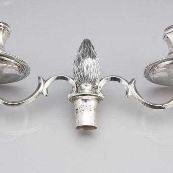 A pair of Swedish 18th century silver candelabra, marks of Lars Holmström, Lund 1772.