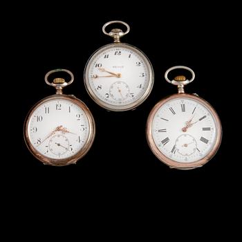 FICKUR, 3 st, delvis låghaltigt silver, 1900-talets första hälft.