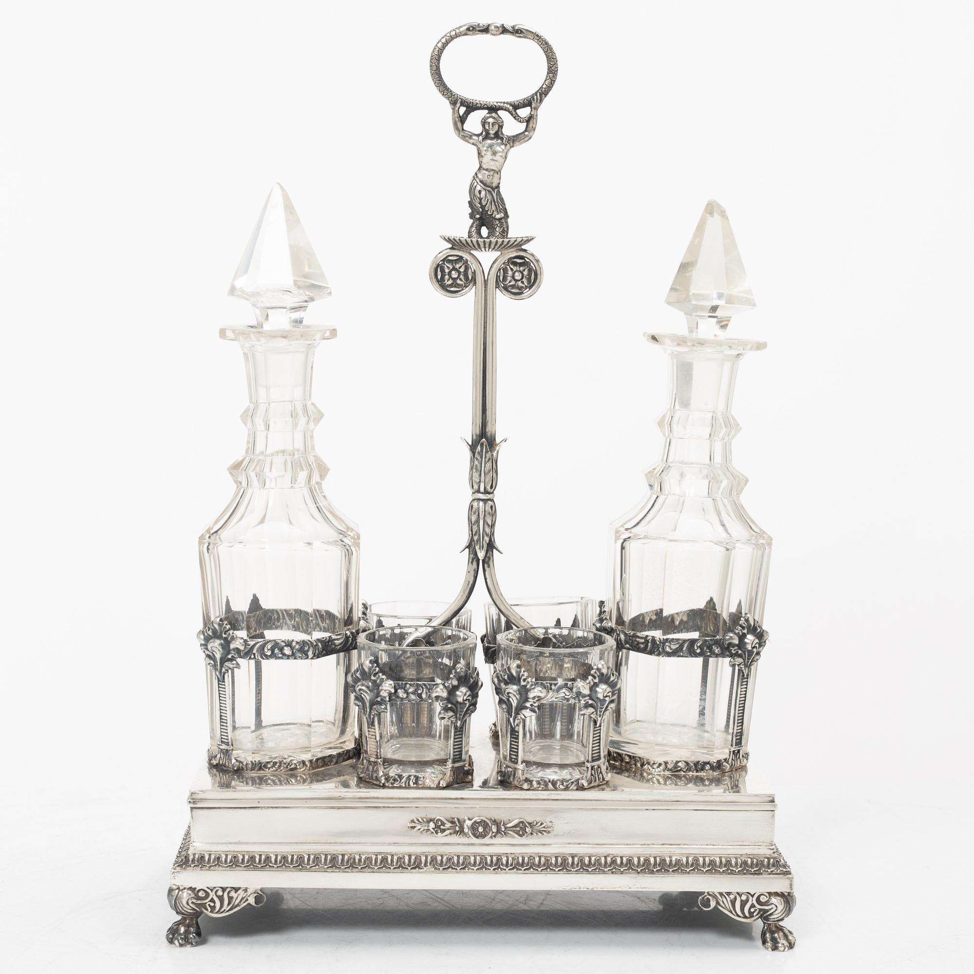 Adolf Zethelius, likörset, silver och glas, Stockholm 1821.