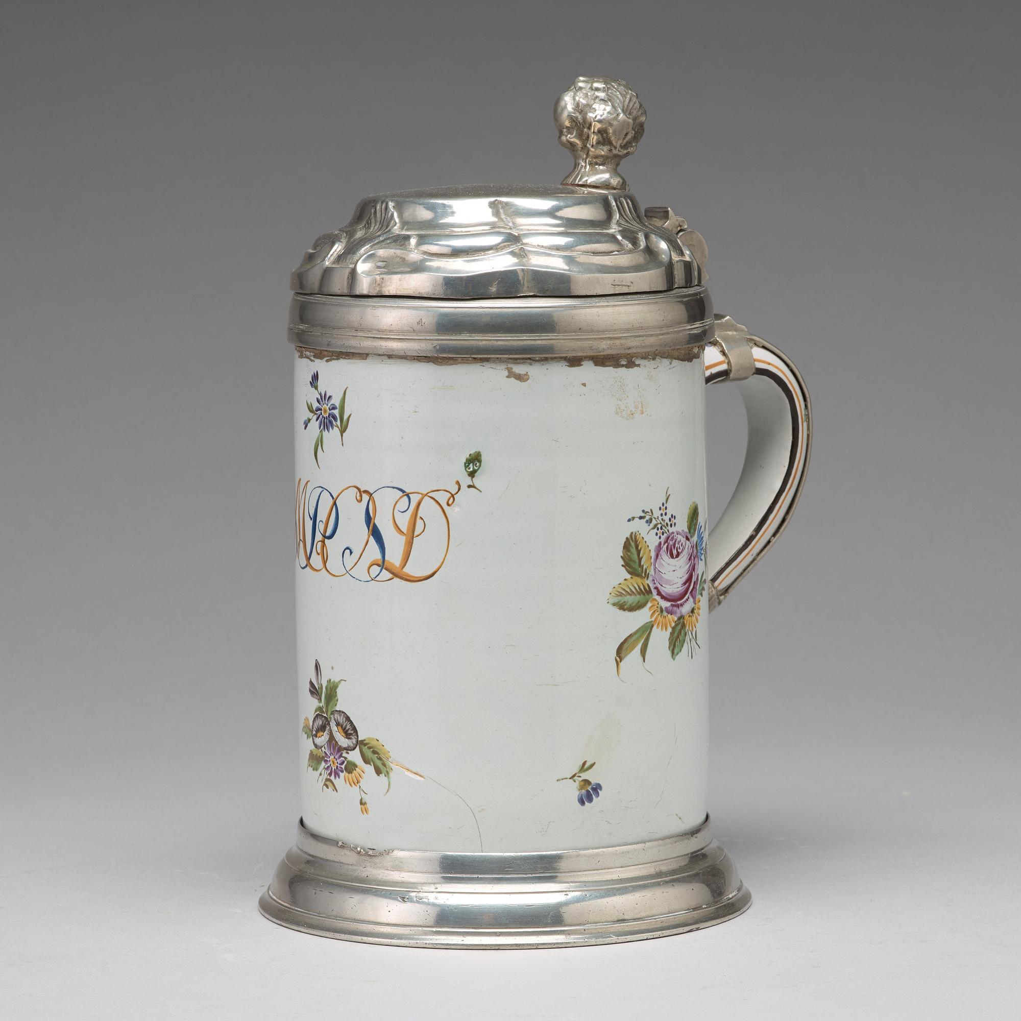 A Swedish faiance jug, Marieberg signed and datetd 28/8 (17)66.
