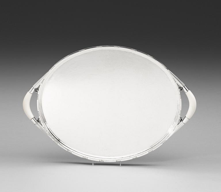 A Johan Rohde sterling and ivory tray, Georg Jensen, Copenhagen 1933-44, design nr 251B.