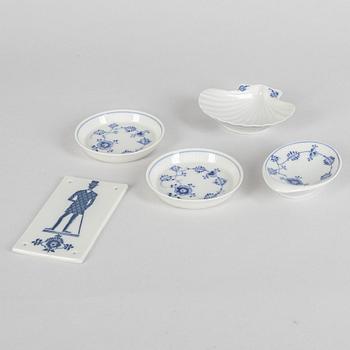 A group of eight 'Blue Fluted Plain' porcelain objects, Royal Copenhagen, varying models, primary 20th century.