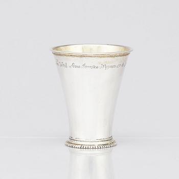 A Swedish 18th century parcel-gilt silver beaker, mark of Abraham Wirgman, Göteborg, 1722.