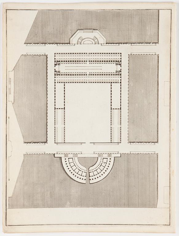 SÉBASTIEN LE CLERC, efter Niccodemus Tessin d.y. 1695, kopparstick, 2st, 1700-tal.