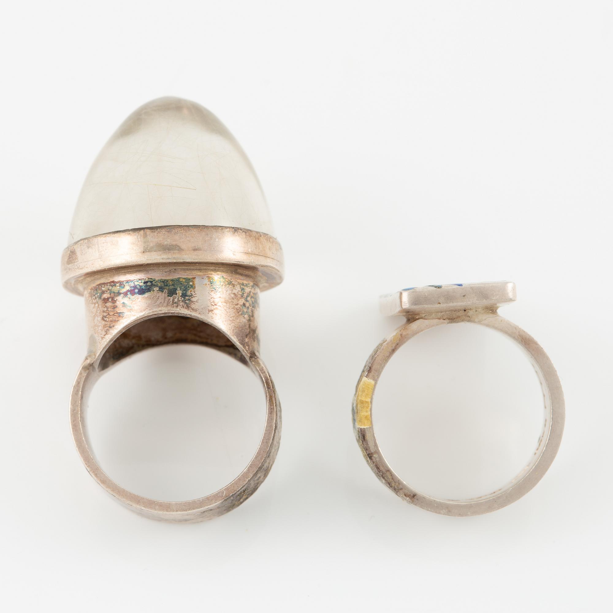 Lars Arby, five rings in sterling silver, Gothenburg 1963, 1966, 1967 and 1972.