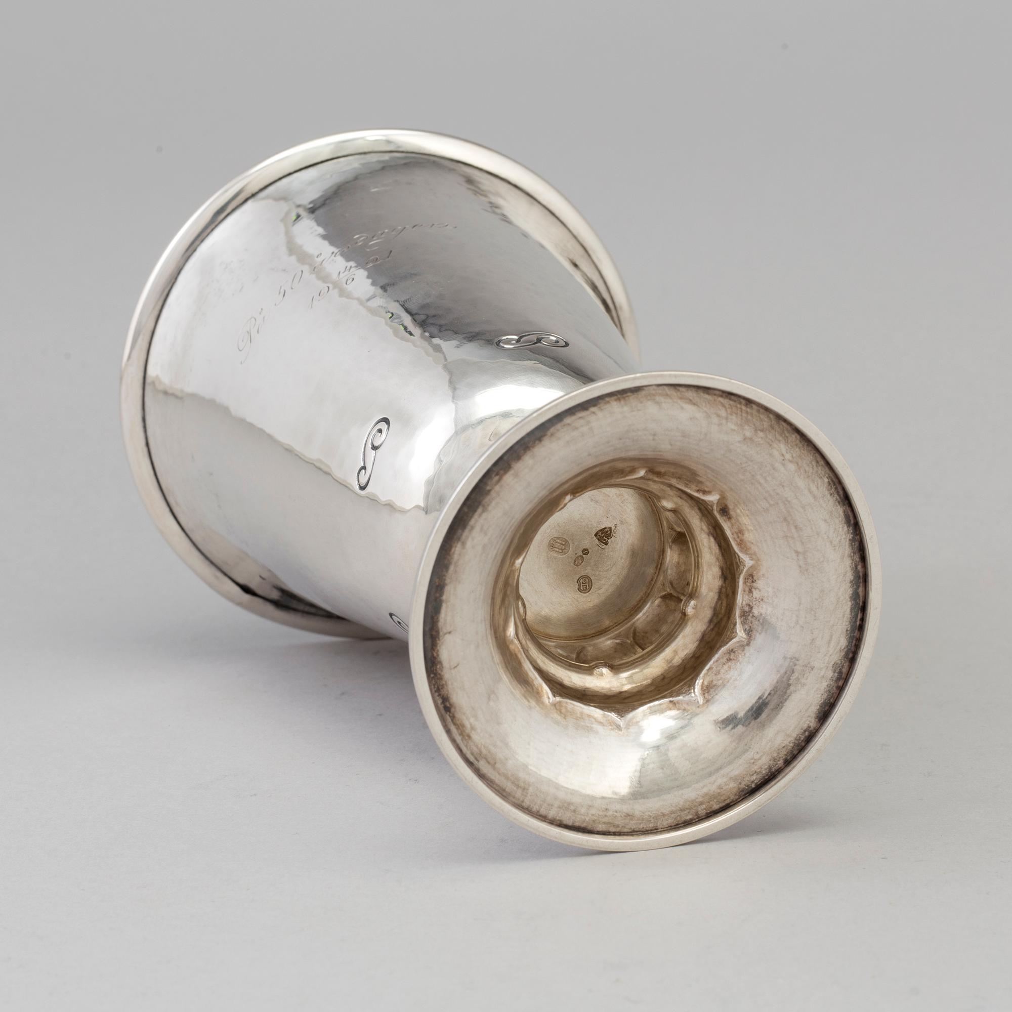 A Danish Art Nouveau silver monogrammed beaker, Copenhagen 1920. Swedish import mark.