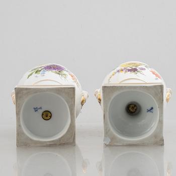 A pair of porcelain baluster vases, Meissen, later part of the 19th century.