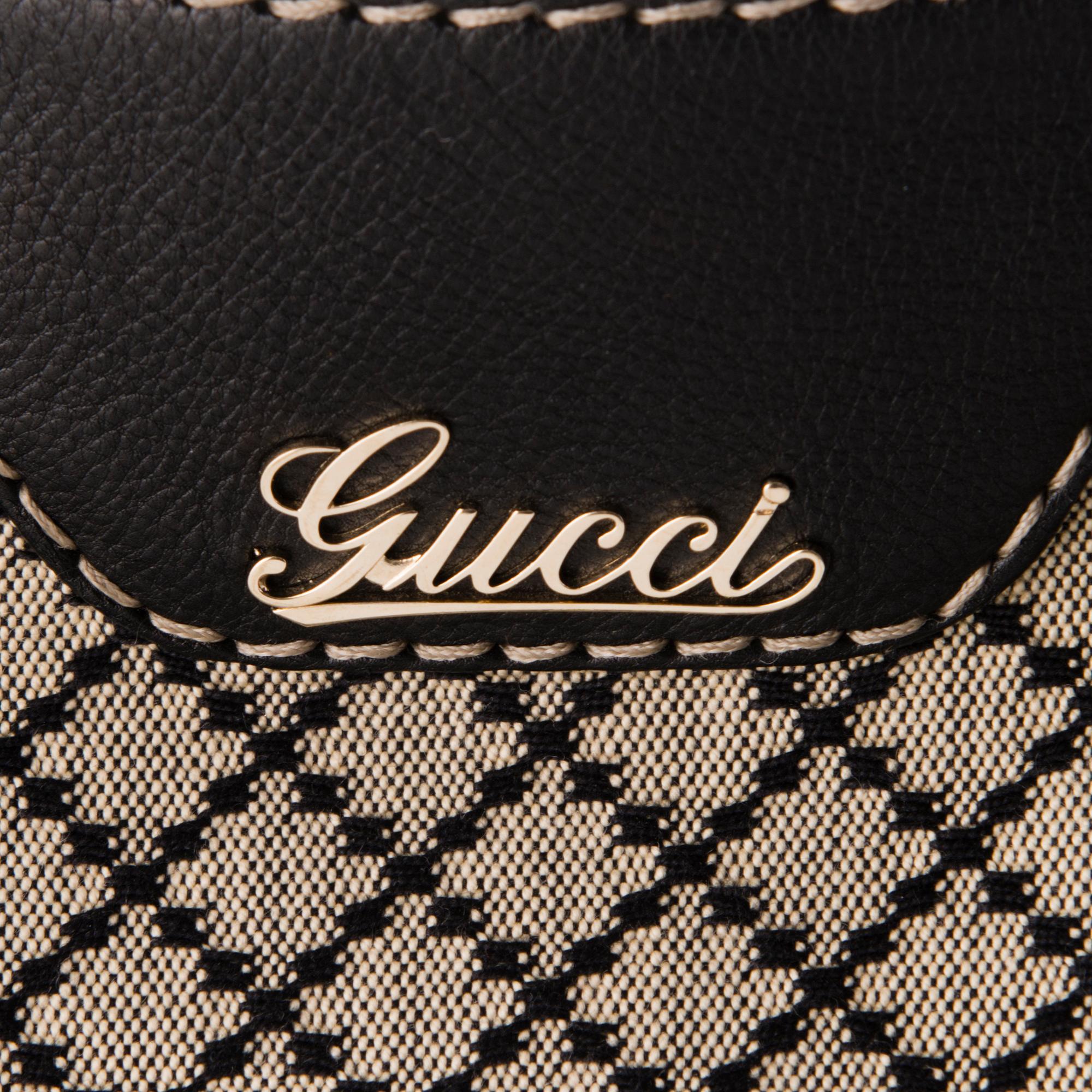 GUCCI Black Diamante Canvas Crest Boule Tote Bag.