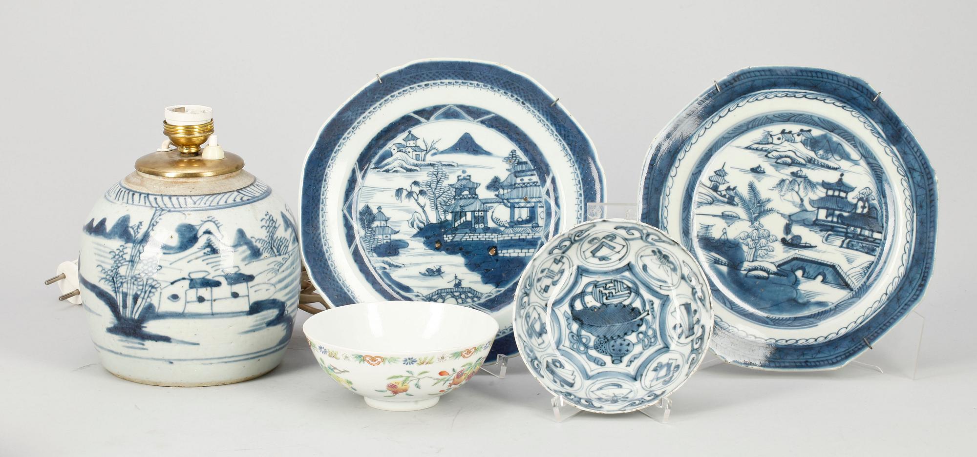 PARTI PORSLIN, 5 delar, Kina, 16-1900-tal.