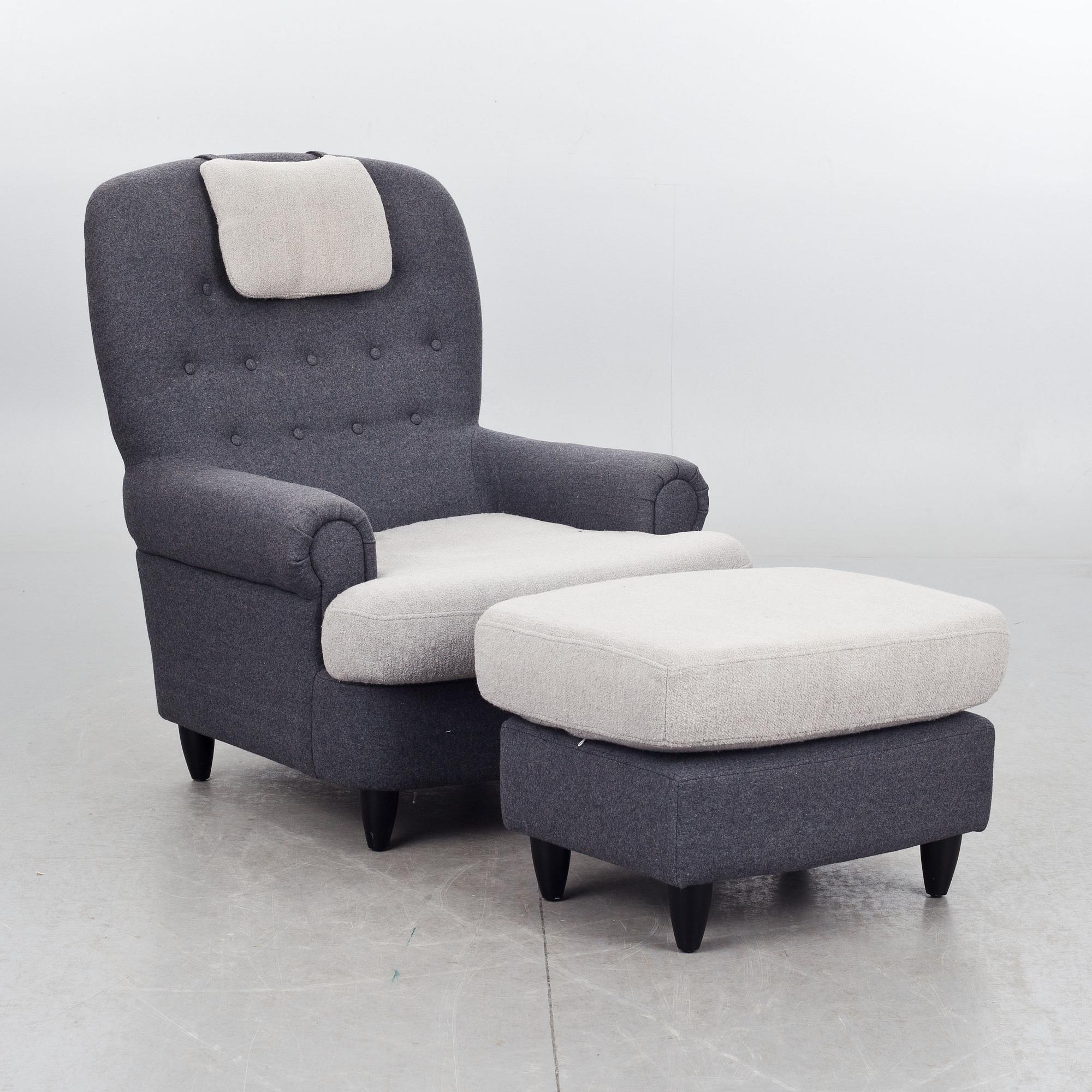 FÅTÖLJ med FOTPALL,  "Jättepaddan", Carl Malmsten.