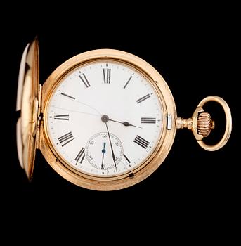 FICKUR, 14K guld, savonett, urverk märkt Longines, omkring år 1900.