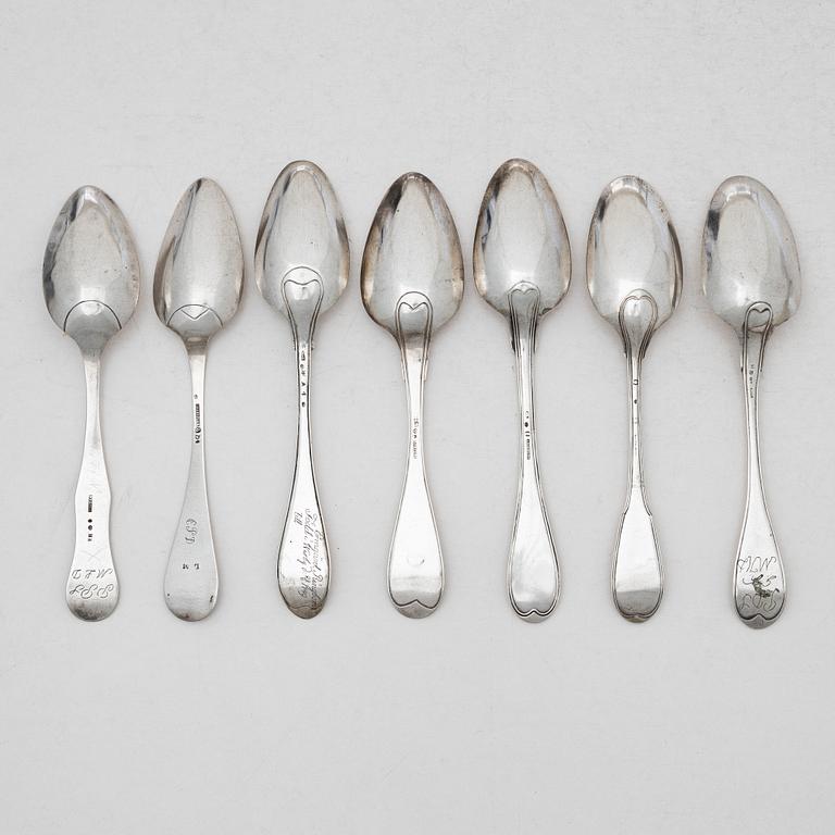 Matskedar, 7 st, silver, Sverige, 1700-1800-tal.
