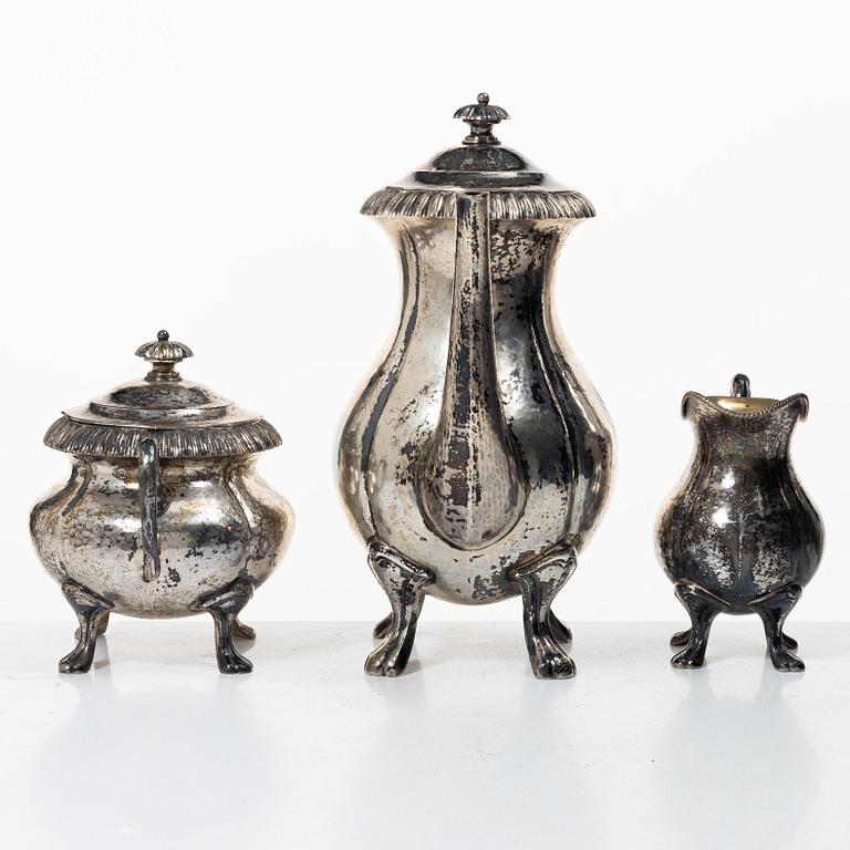C.G. Hallberg, A three piece silver coffee service, Stockholm 1919.