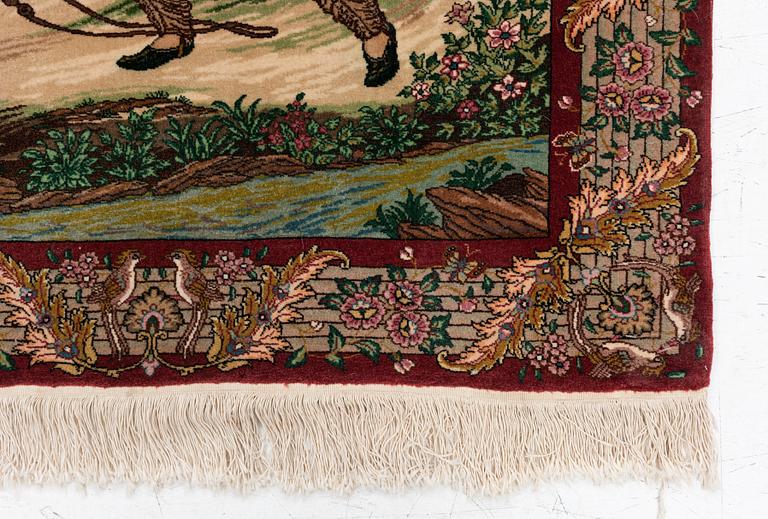 Rug, Tabriz, figural, approx. 138 x 98 cm.
