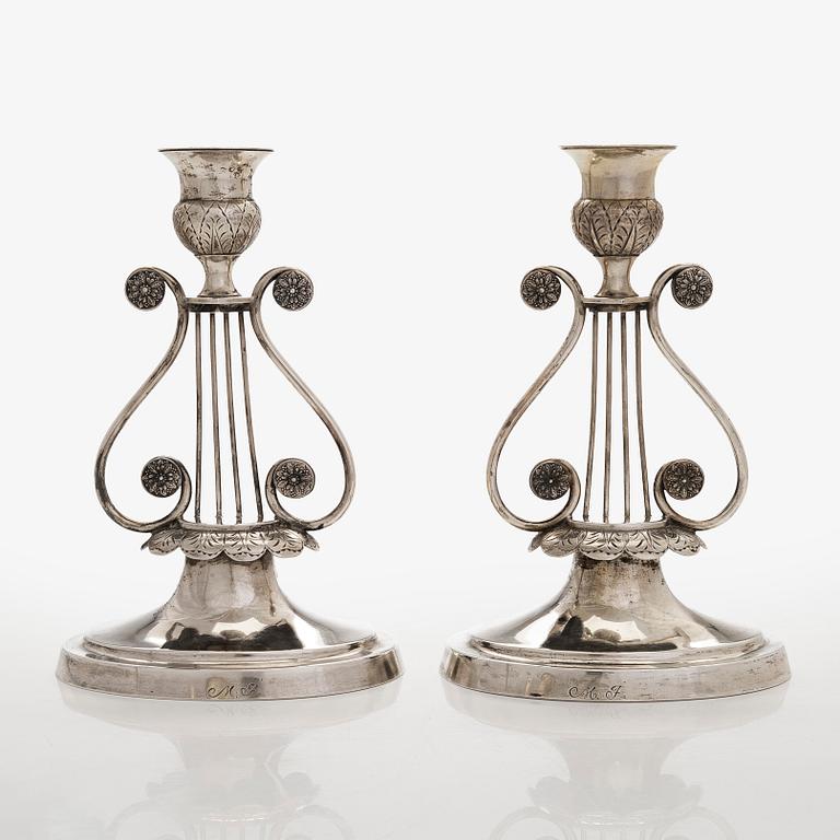 A pair of 19th-century silver candlesticks, maker's mark of Jacob Herman Lundström, Kuopio, 1823.