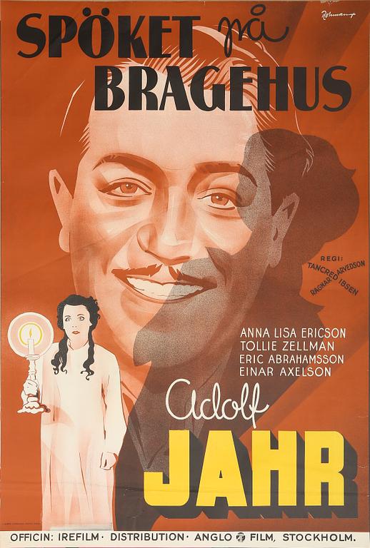FILMAFFISCH, litografiskt tryck, "Spöket på Bragehus", 1936.