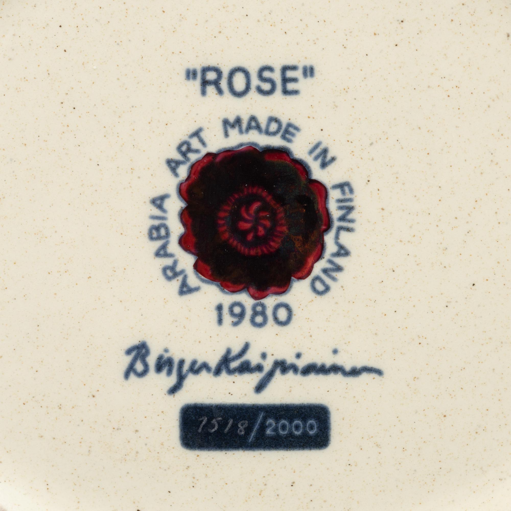 Birger Kaipiainen, a ceramic "rose" dish, Arabia Art, Finland, 1980, numbered 1518/2000.