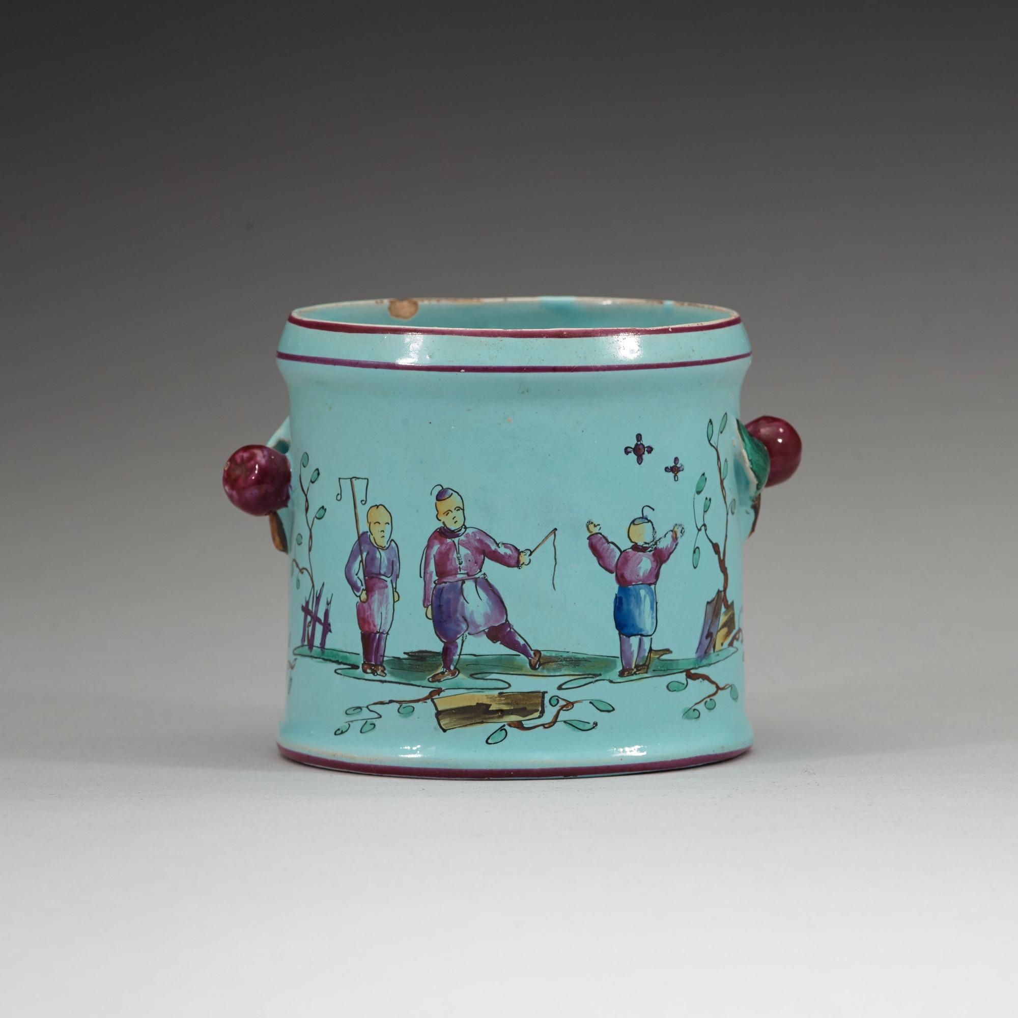 A German faience flower pot, presumably Kiel, 1758-87.