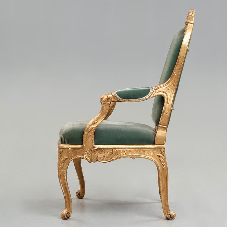 A large Swedish Rococo armchair by Carl Magnus Sandberg (master in Stockholm 1759-1789), circa 1760.
