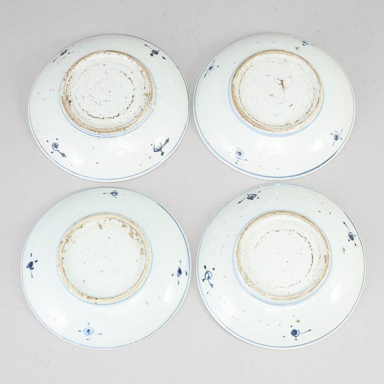 A group of four blue and white dishes, Tianqi/Chongzhen, 17th Century.