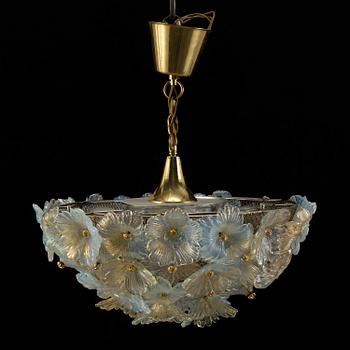 A 20th century brass and glass ceiling lamp.