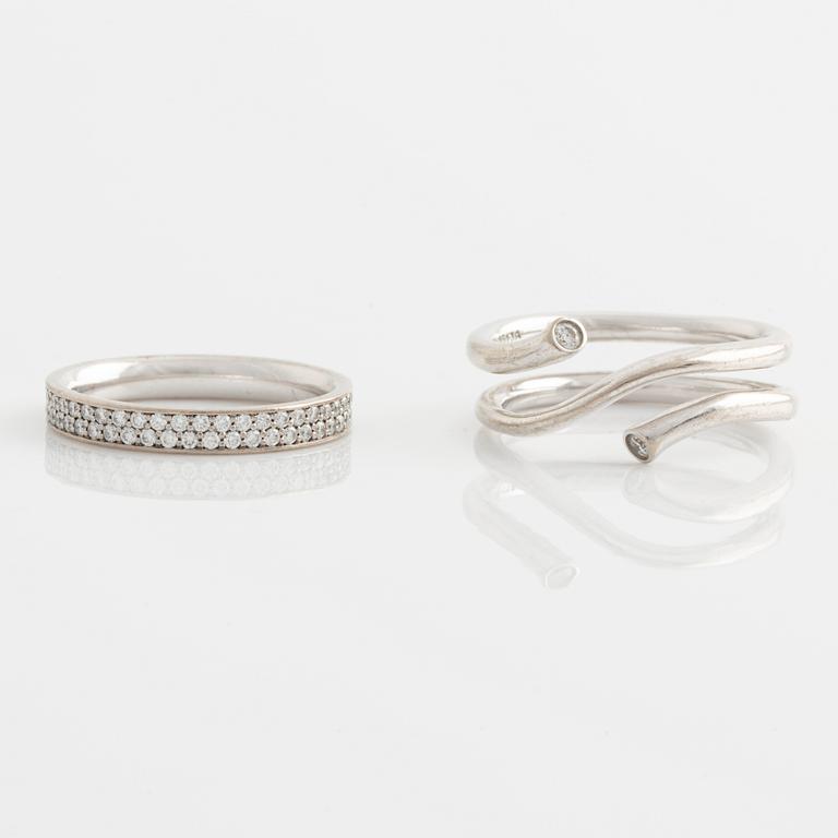 Georg Jensen, two rings, with brilliant-cut diamonds.