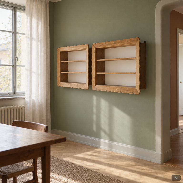 Swedish Modern, a pair of pine wall-mounted shelves, Swedish, 1930s/40s.