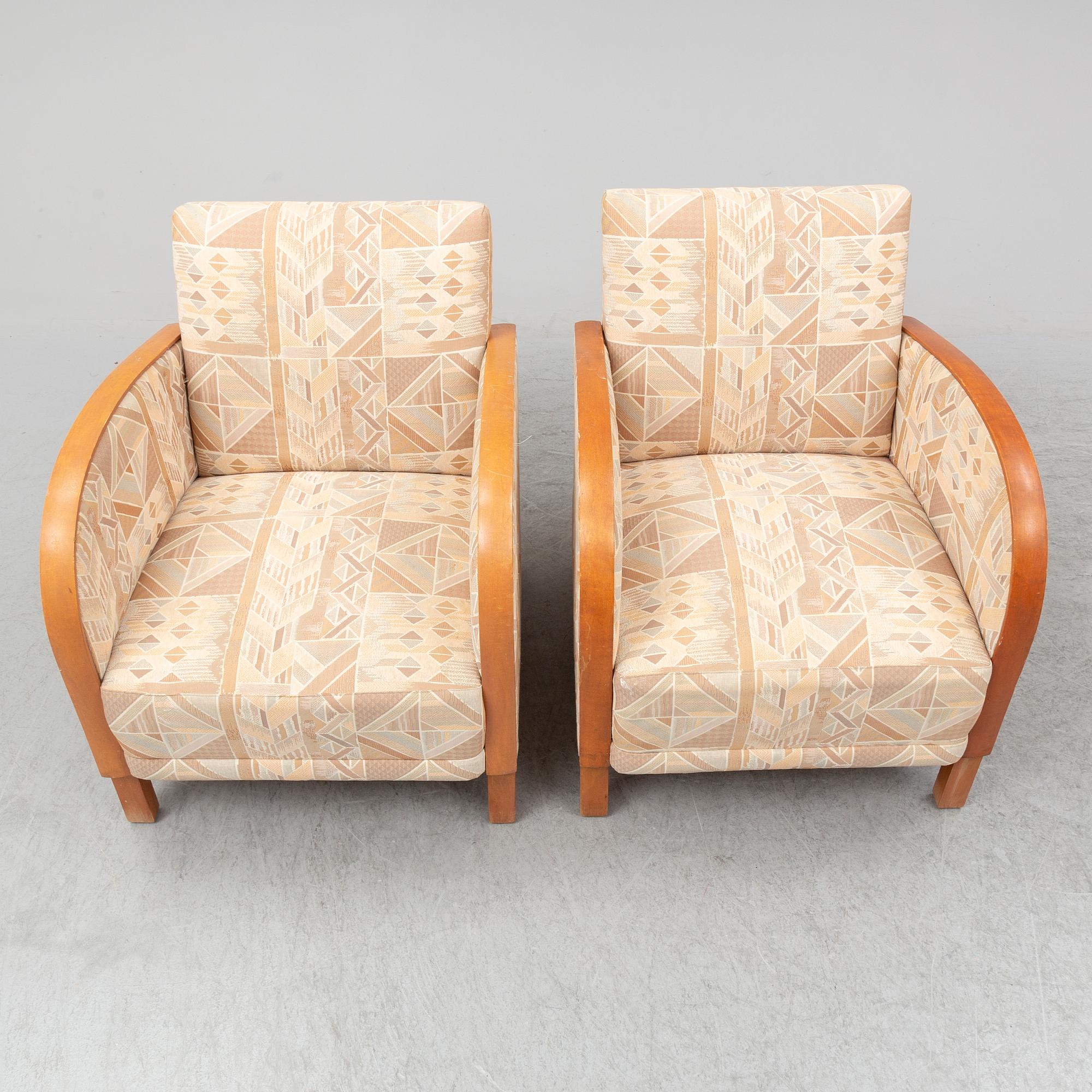 A pair of Art Deco armchairs, probably 1920-30s.