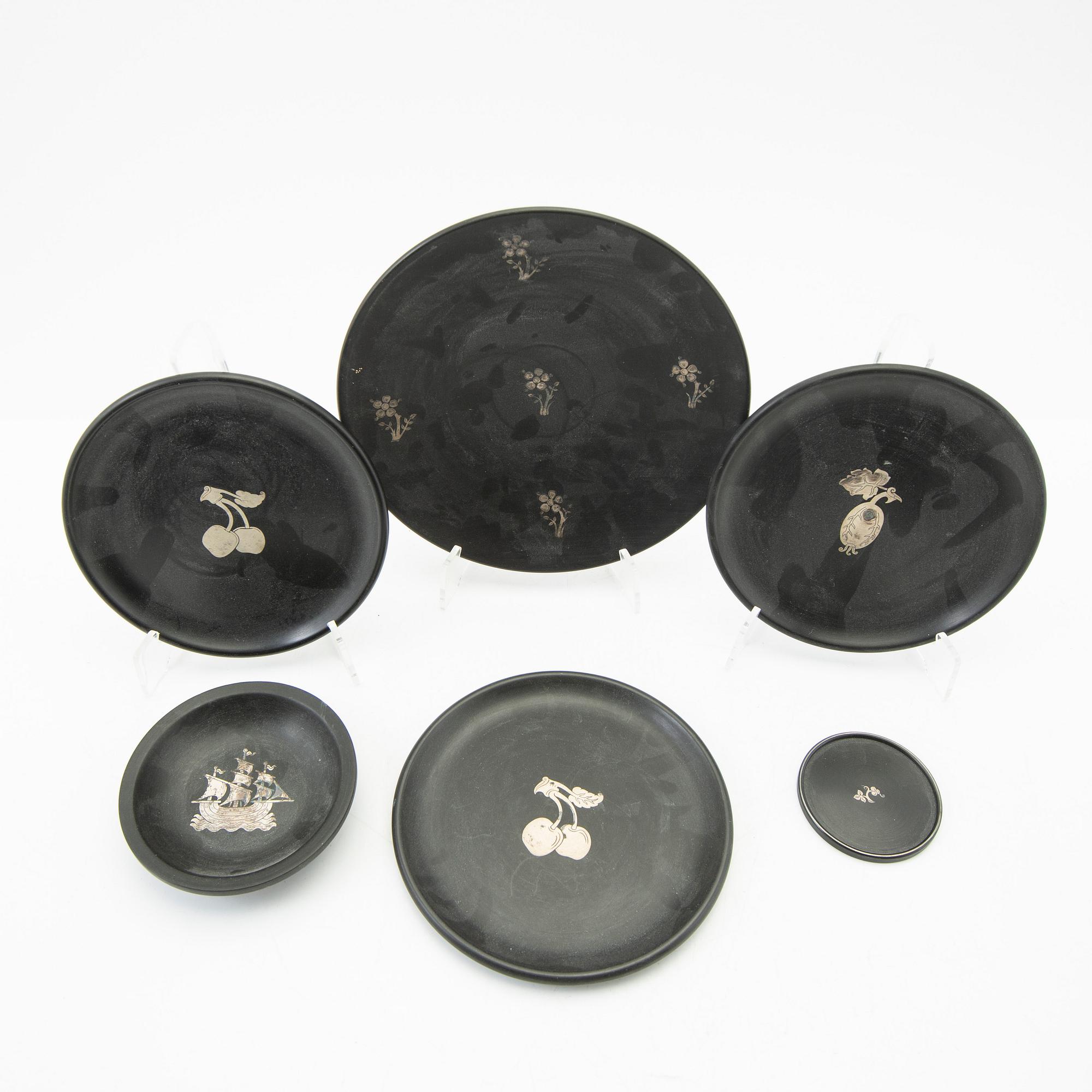 Fat, 6 pcs, Isolit with silver decoration, Perstorp, mid-20th century.