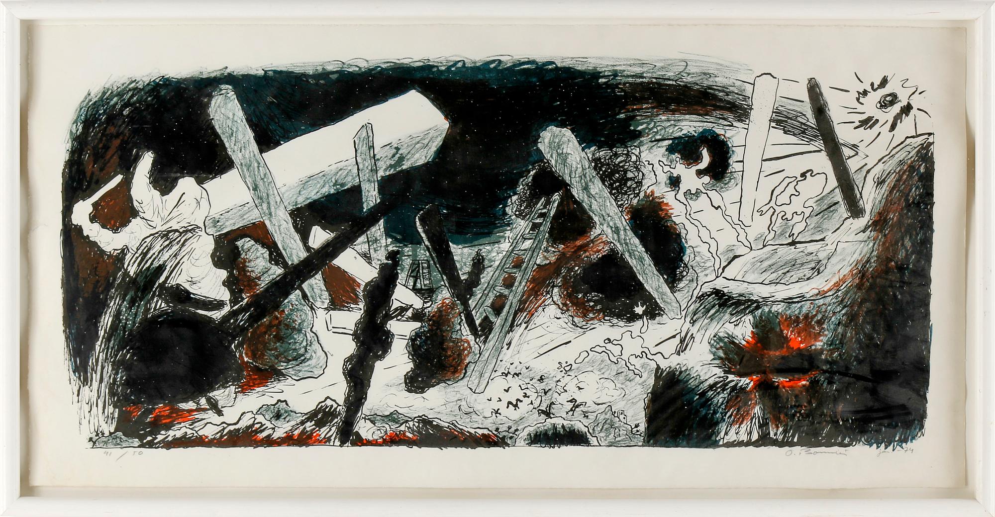 OLLE BONNIÉR, färglitografi, signerad, daterad jan -74 och numrerad 41/50.