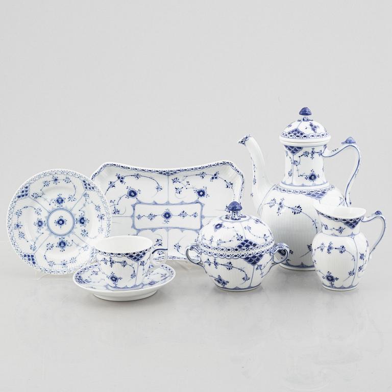 Royal Copenhagen, a 16-piece porcelain half lace "Blue fluted" coffee service, Denmark, mostly 1889-1922.