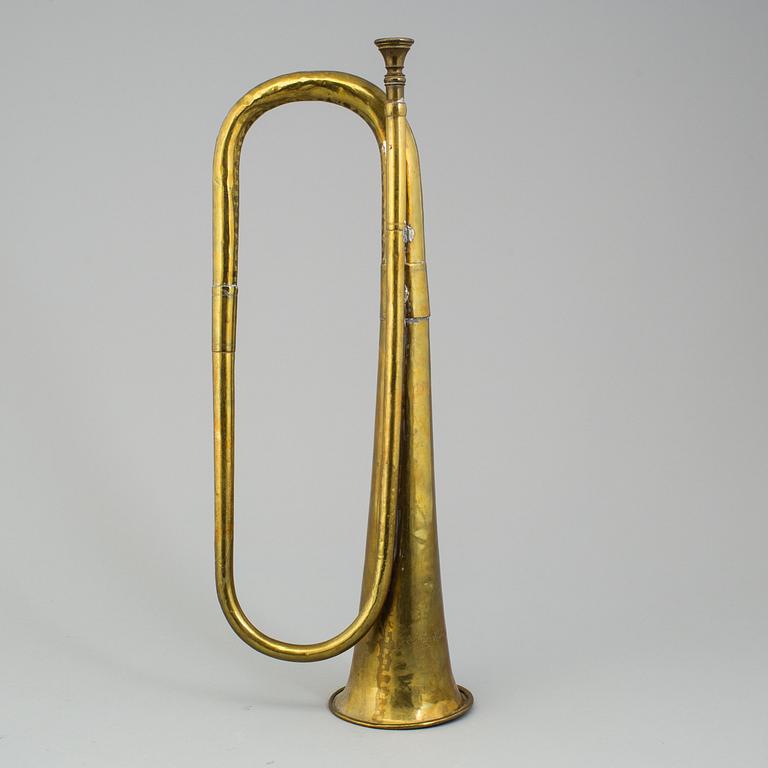 A Swedish early 20th century military brass horn Ahlberg & Ohlsson, Stockholm.