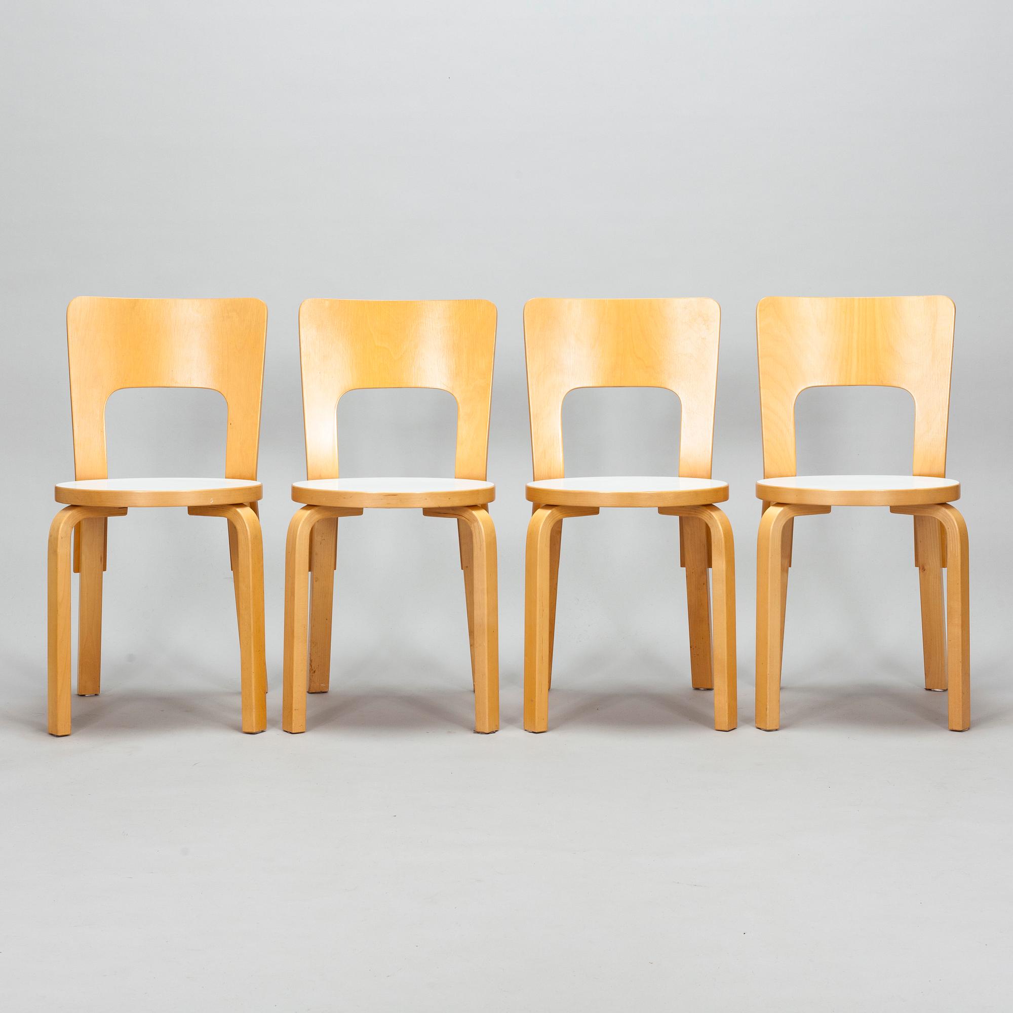 Alvar Aalto, four '66' chairs for Artek, late 20th century.