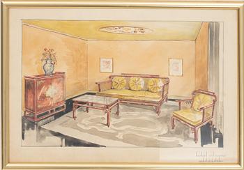 A Swedish Grace sofa, armchair and coffee table, Herbert Anderssons Möbelverkstäder, 1920's.
