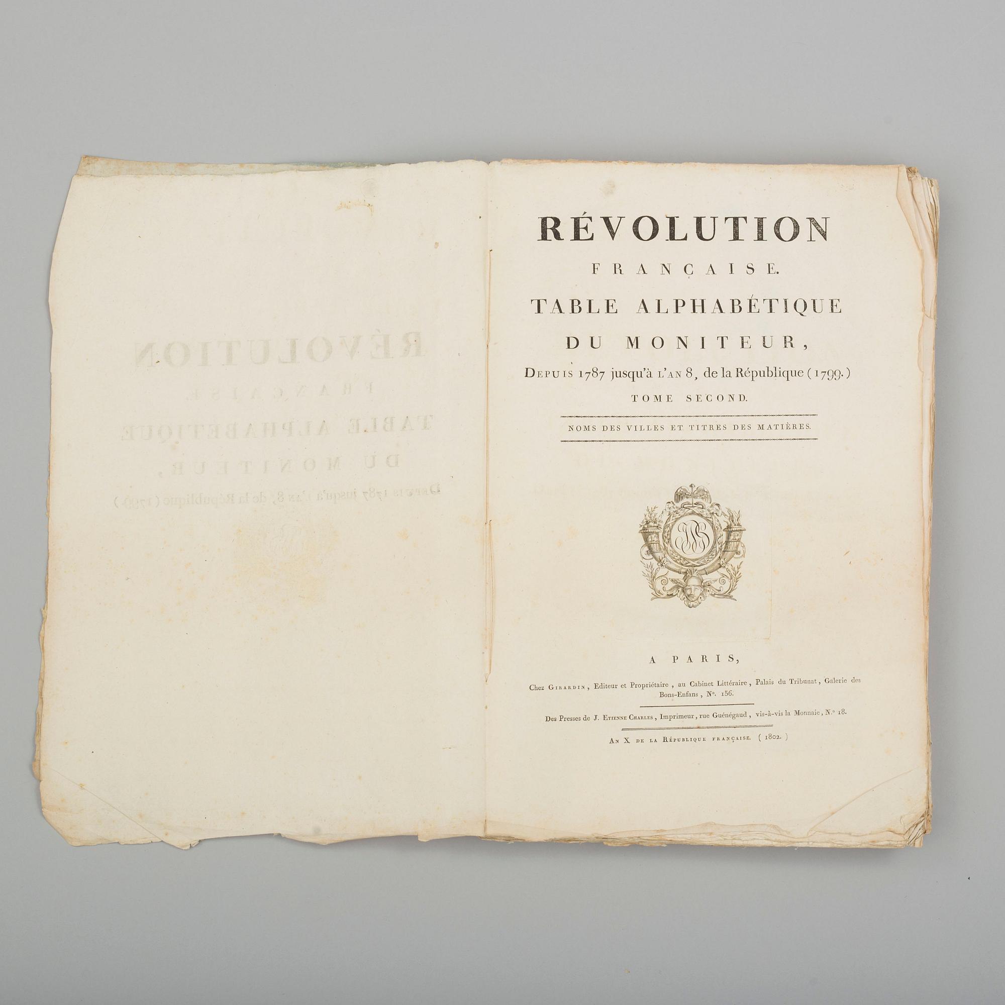 BÖCKER, två volymer med anknytning till Franska revolutionen (innehåller bl. a. ett porträtt av Bernadotte).