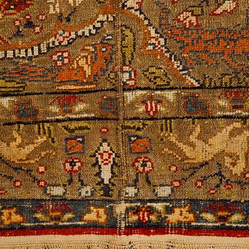 A rug, a semi-antique Turkish souf, ca 185 x 122-133 cm (as well as 1 cm flat weave at the ends).