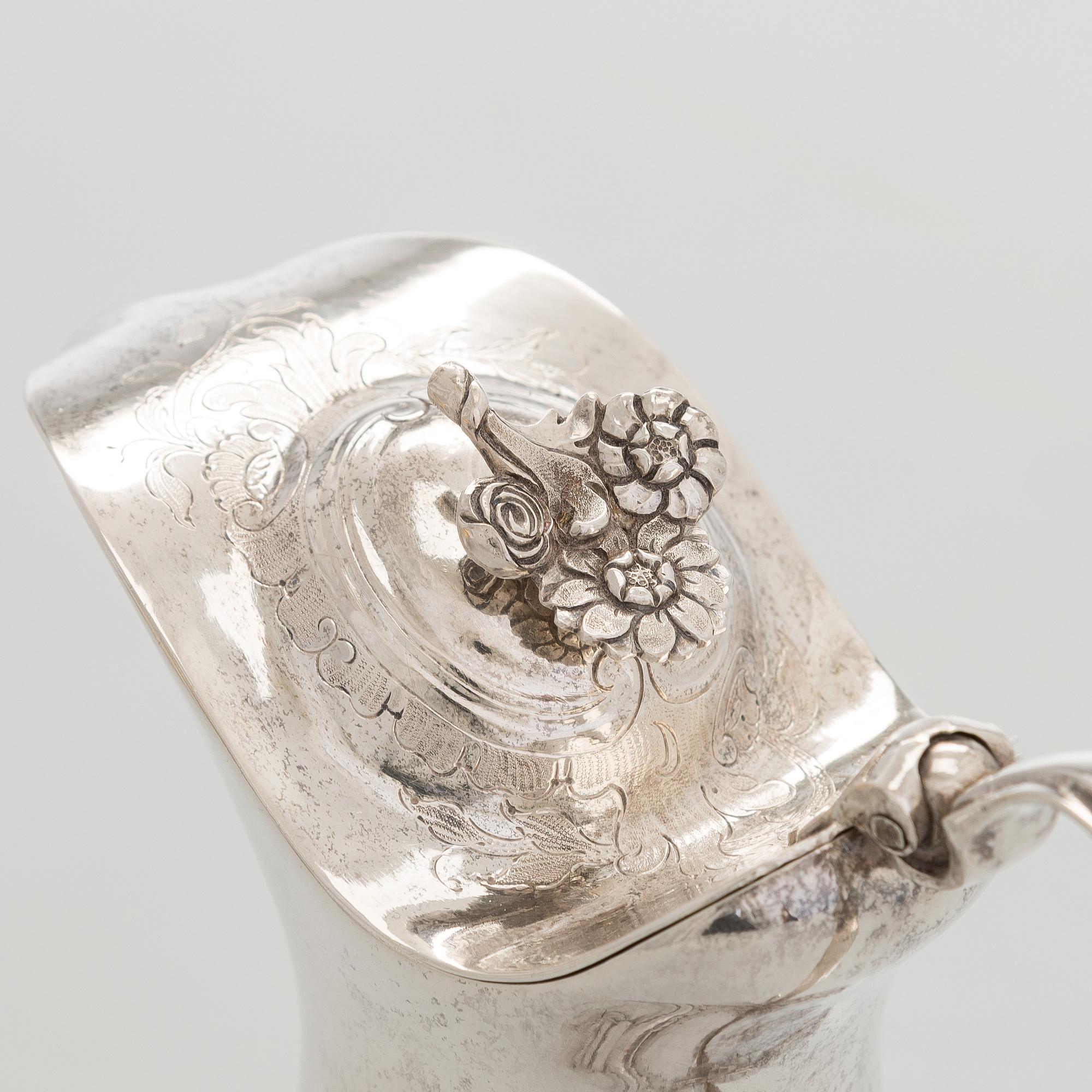 Kaffe- och teservis, 4 delar, silver, rokoko, Portugal, 1780-tal, olika silversmeder.