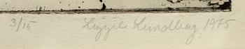 LIZZIE LUNDBERG, färgetsningar, 2 st, sign o dat 1975.