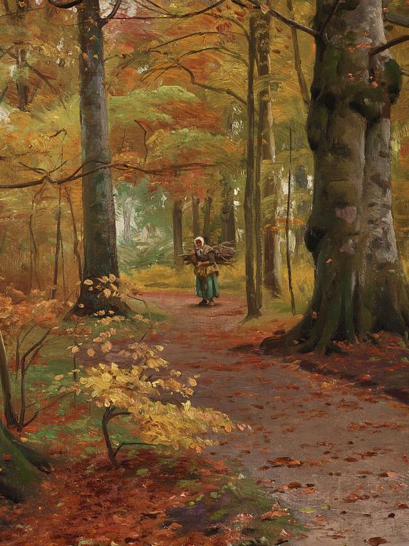 Peder Mork Mönsted, Woman gathering firewood in a beech forest.