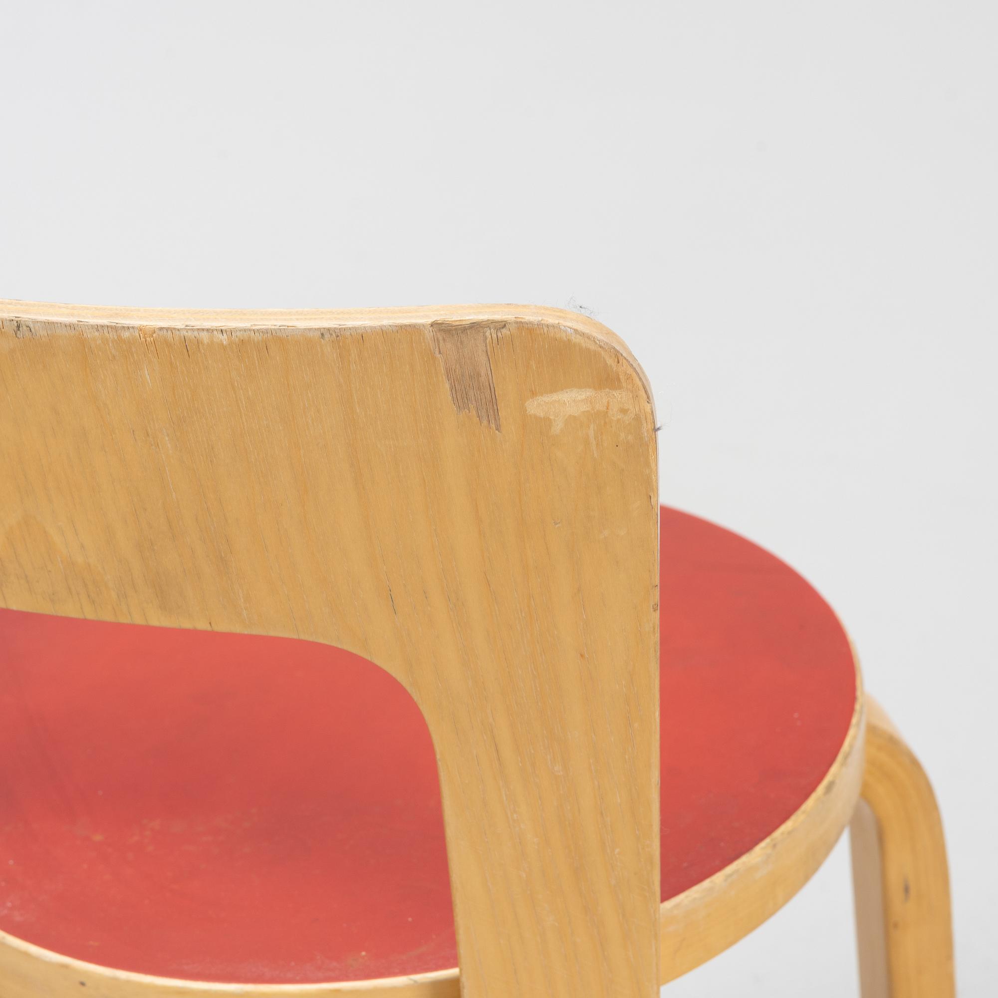 A set of six children's chairs model N65 by Alvar Aalto for Artek.