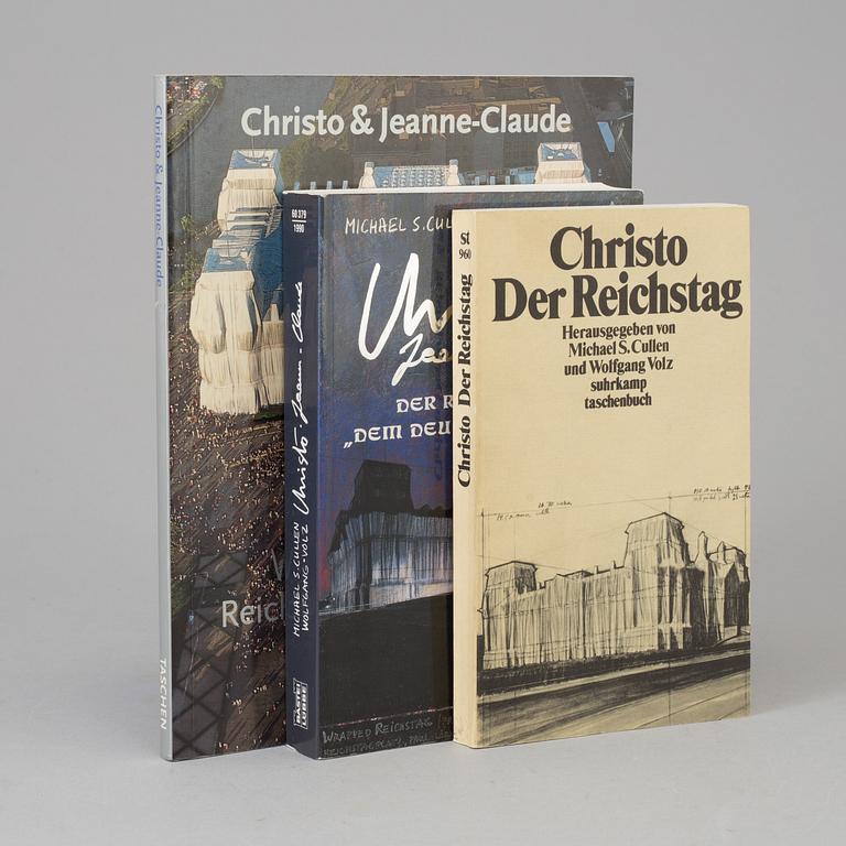 CHRISTO & JEANNE-CLAUDE, a set of three books about "Wrapped Reichtag", signed.