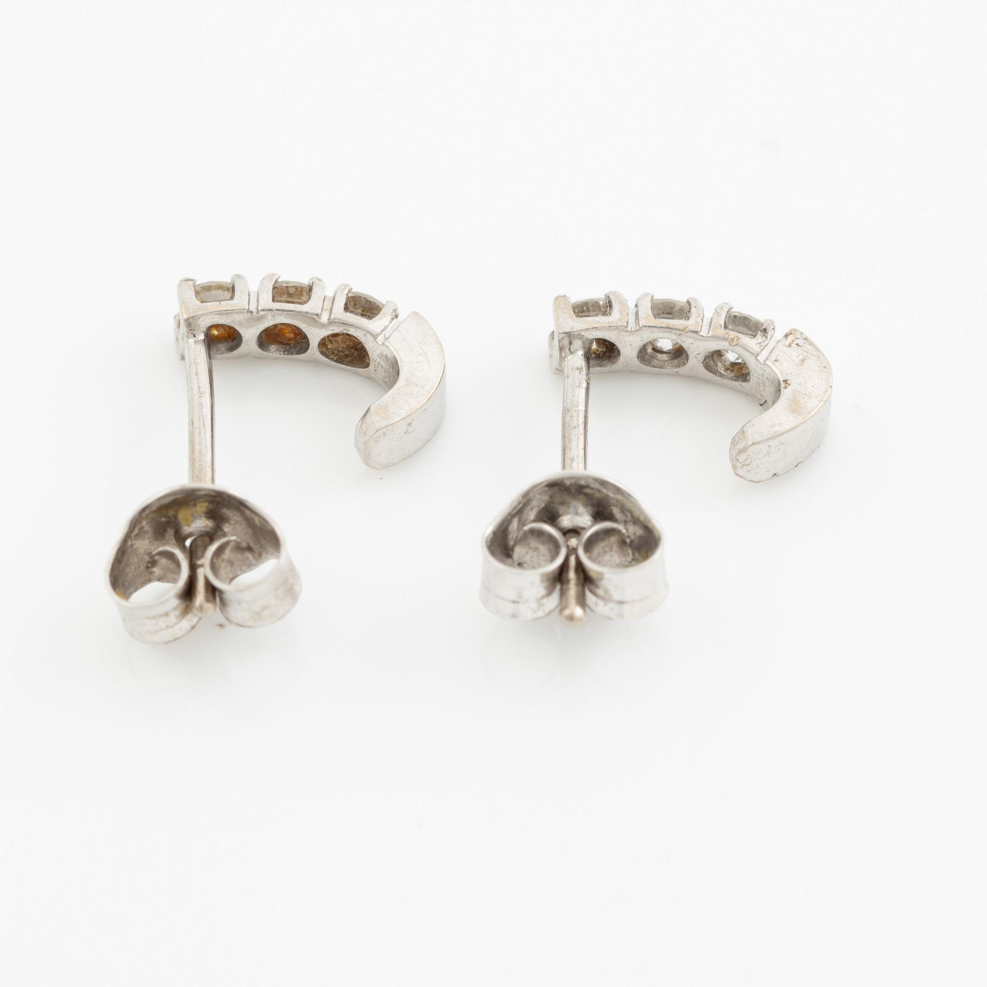 Earrings, a pair, 18K white gold with small brilliant-cut diamonds.