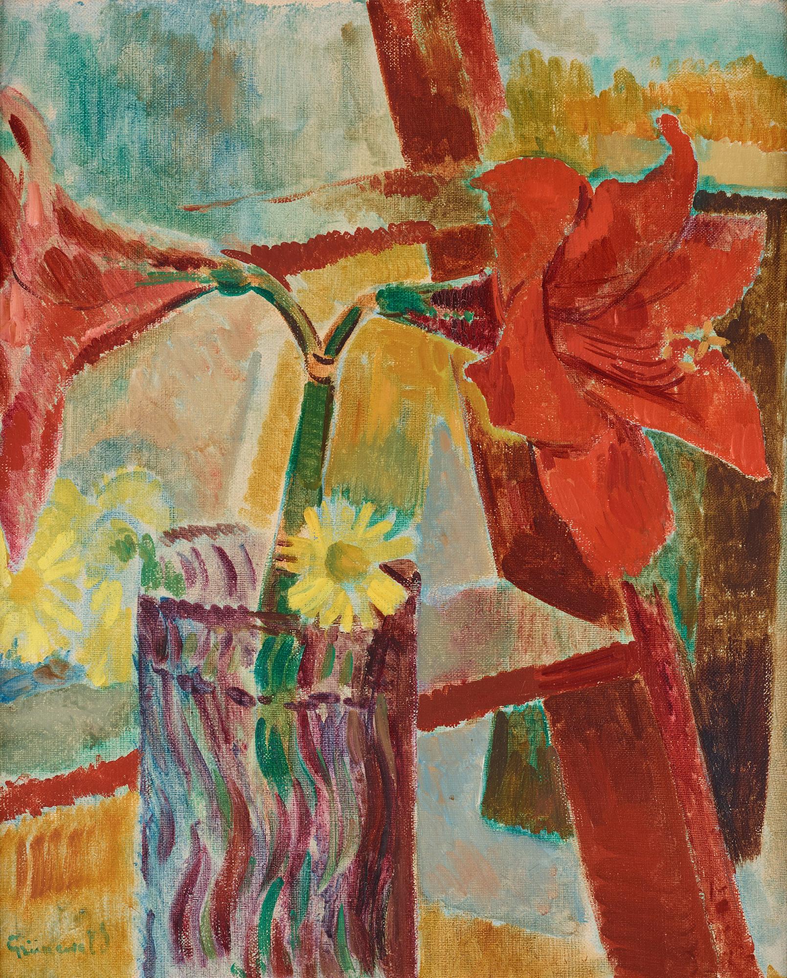 Isaac Grünewald, Amaryllis and yellow daisy.